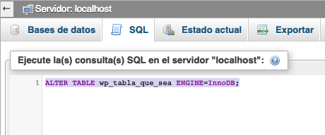 Pasar a InnoDB PhpMyAdmin